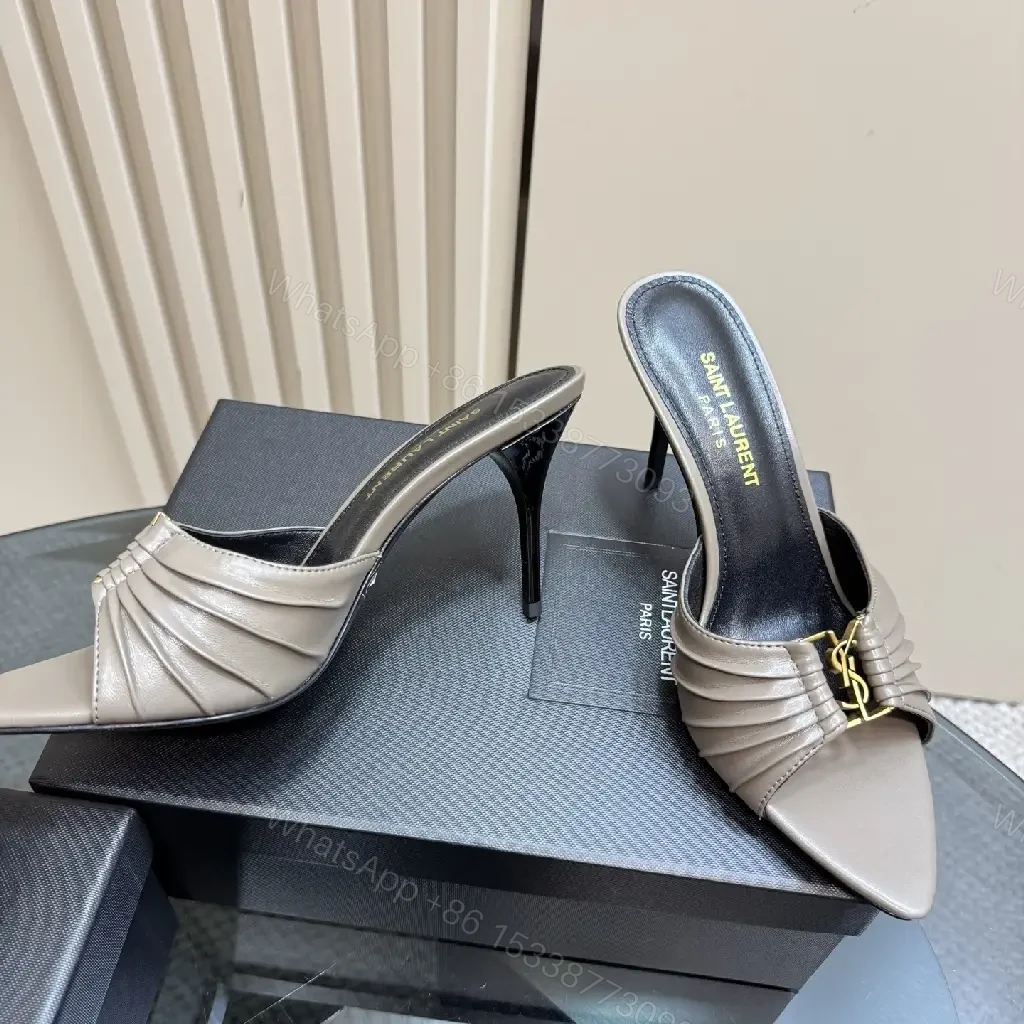 View 9 of Taupe Leather Pleated Mules: Slim Stiletto Comfort