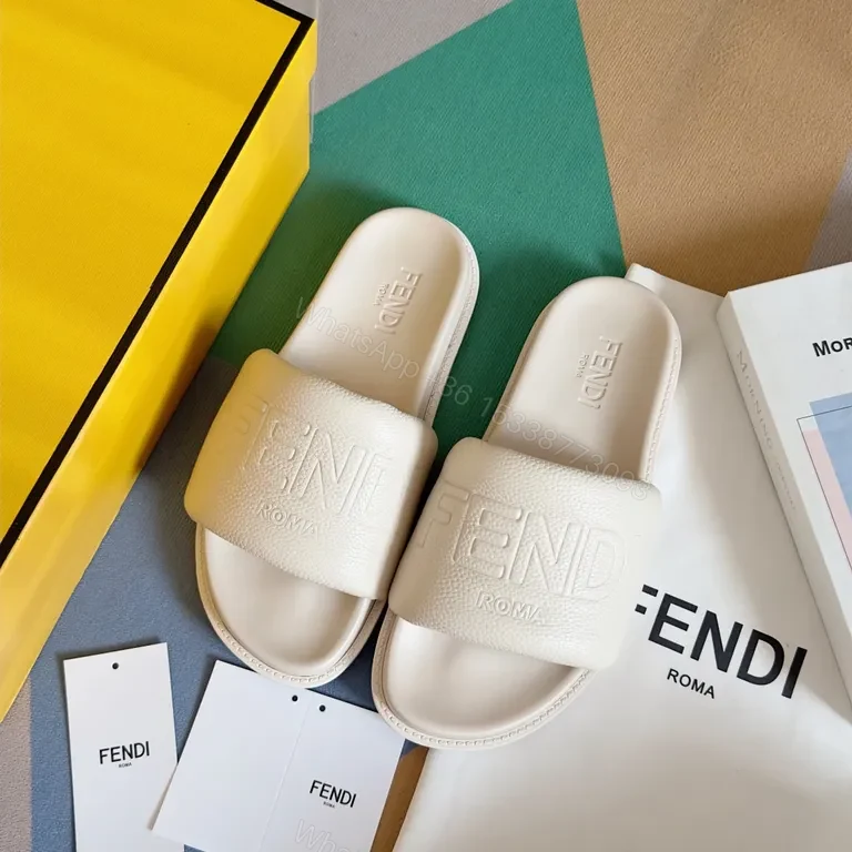 View 5 of Monochrome Fendi ROMA Leather Slip-On Sandals, Luxury Comfort
