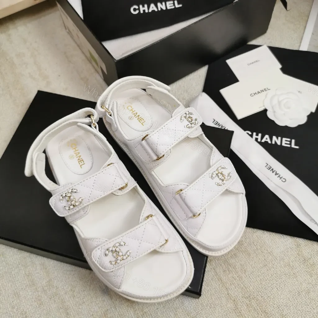 White Quilted Velcro Sandals: Luxe Minimalist Comfort Shoes — view 1