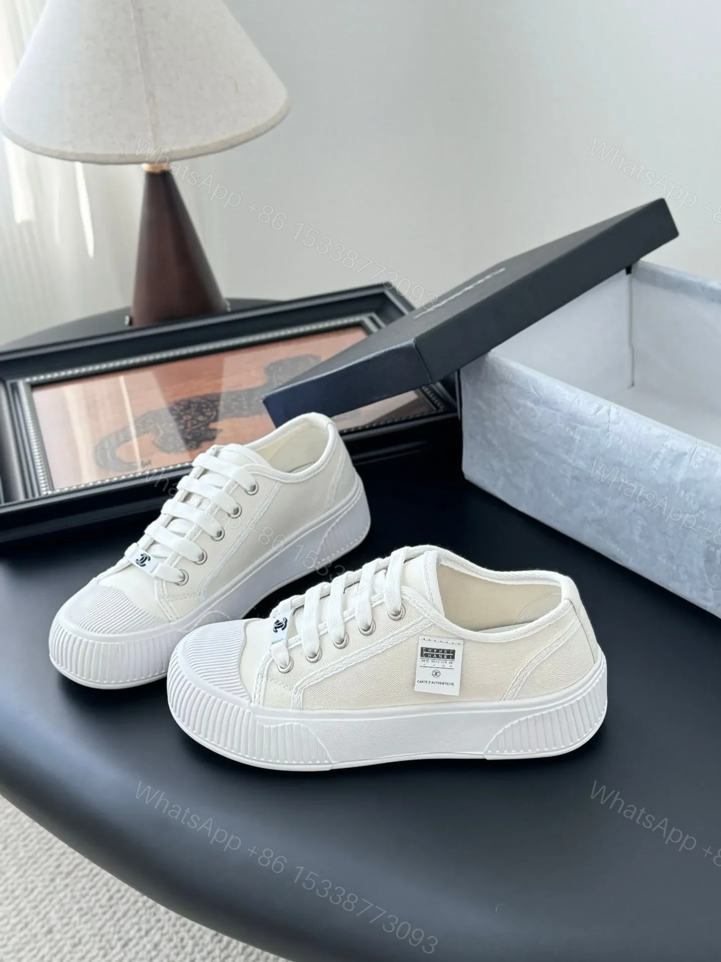 View 2 of Chanel Women White Canvas Sneakers