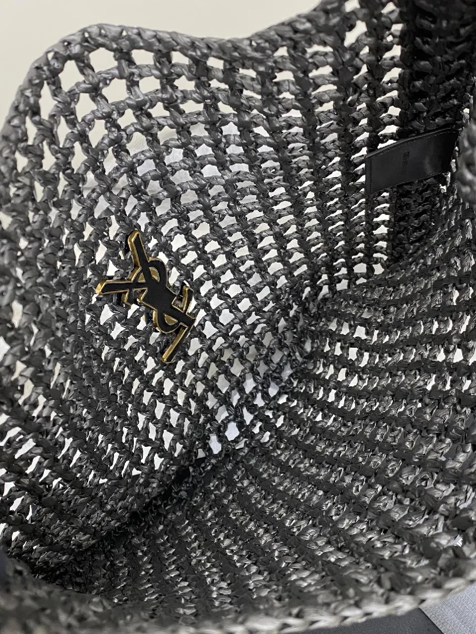 View 4 of Open-Weave Tote: Textured Luxury with Gold Charm, Tote Bag