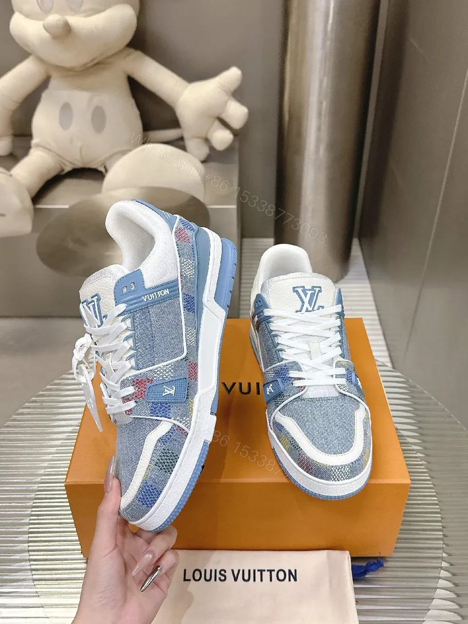 View 9 of Denim-Texture High-Top Sneakers: Luxury Vibe, All-Day Comfort