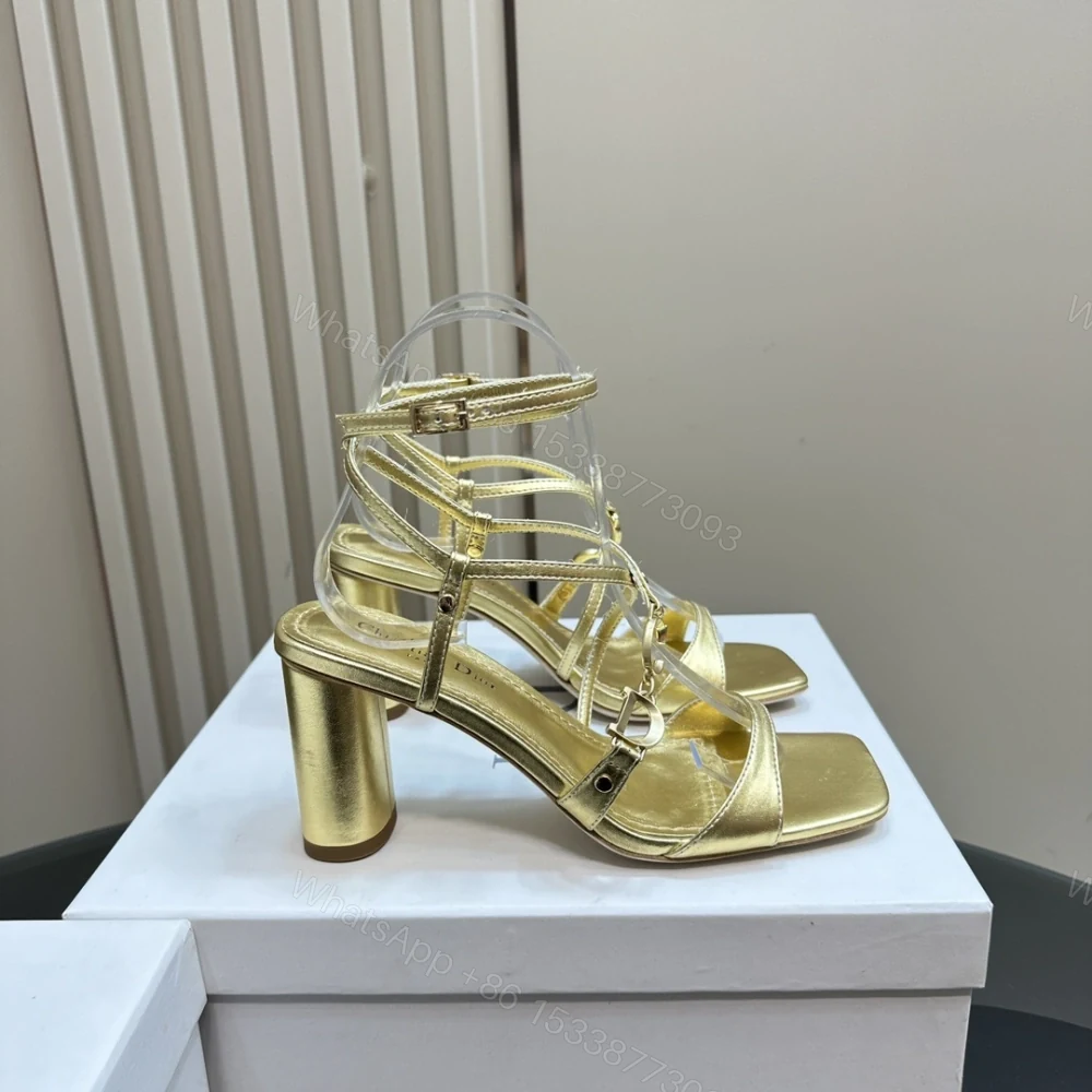 View 4 of 高仿Dior*Cest系列KCO067金屬配飾露趾高跟涼鞋金色8CM免檢版