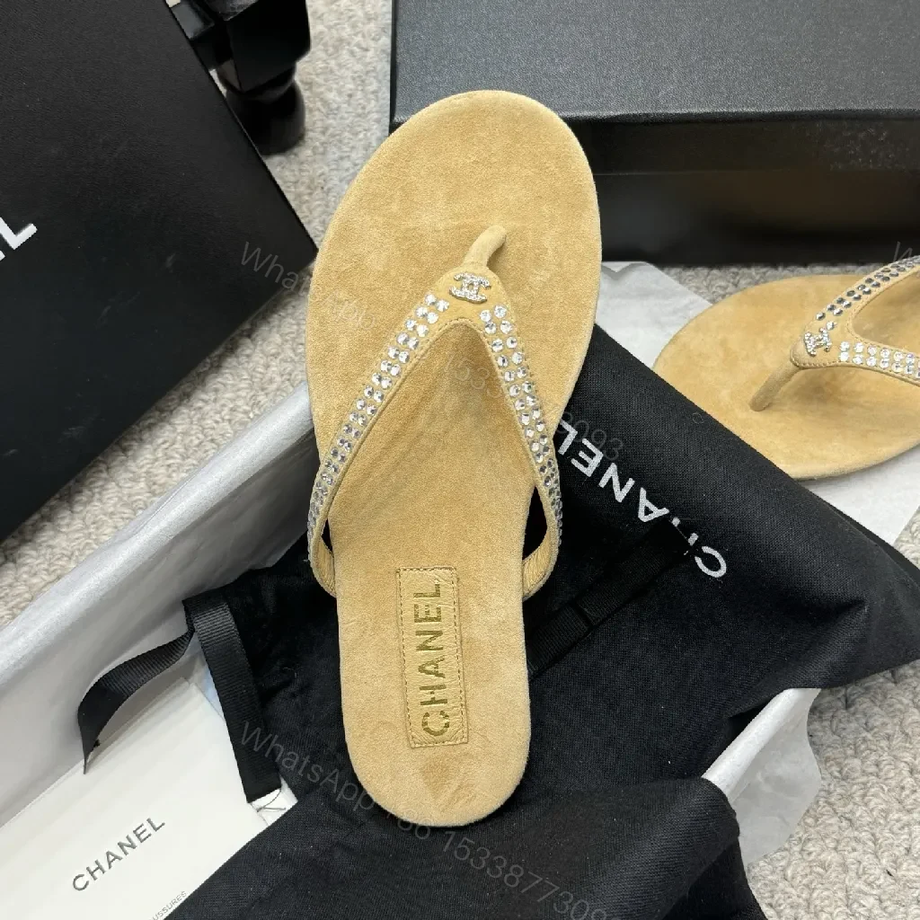View 6 of Chic Sparkle Sandals: Suede, Rhinestone, Luxury Flip Flops