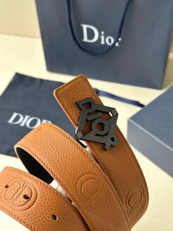 View 4 of Patterned Leather Belt with Dior Hardware â€“ Lux Essential Belt