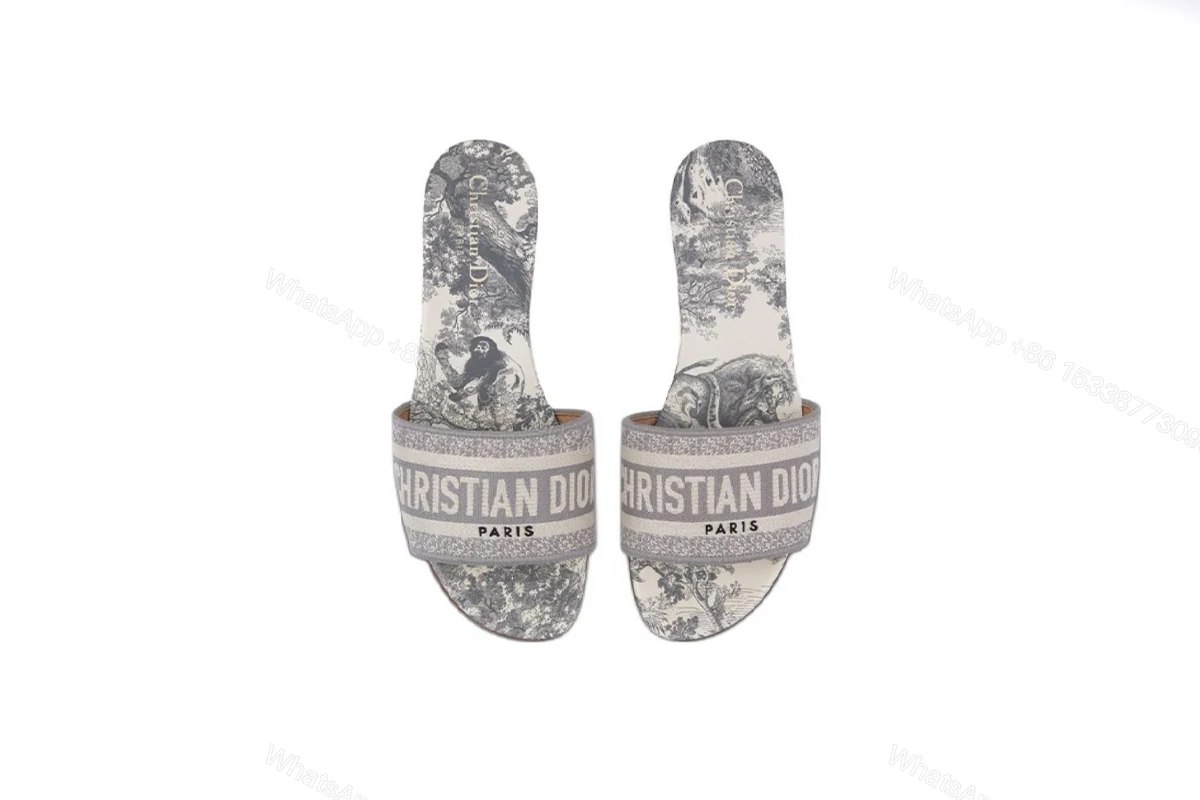 View 2 of Dior Dway Slide Gray Toile de Jouy Embroidered Cotton KCQ209TJE_S21G
