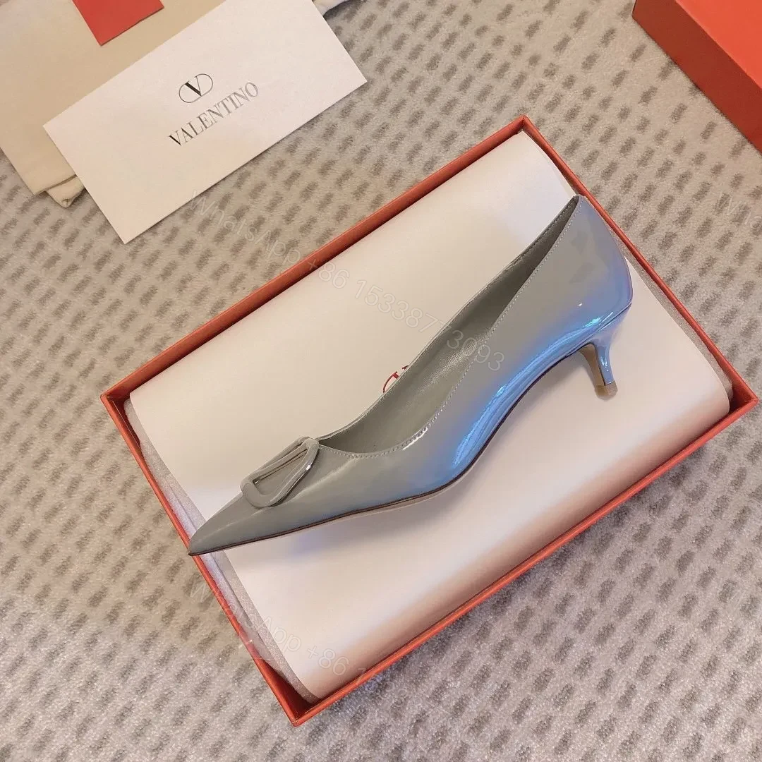 View 4 of Valentino Women Gray Patent Leather Pointed Pumps