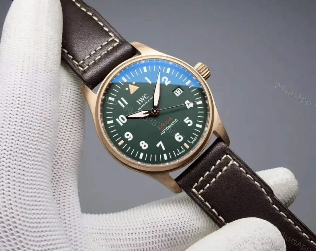 View 2 of IWC Pilot Spitfire Bronze Replica Watch with Green Dial