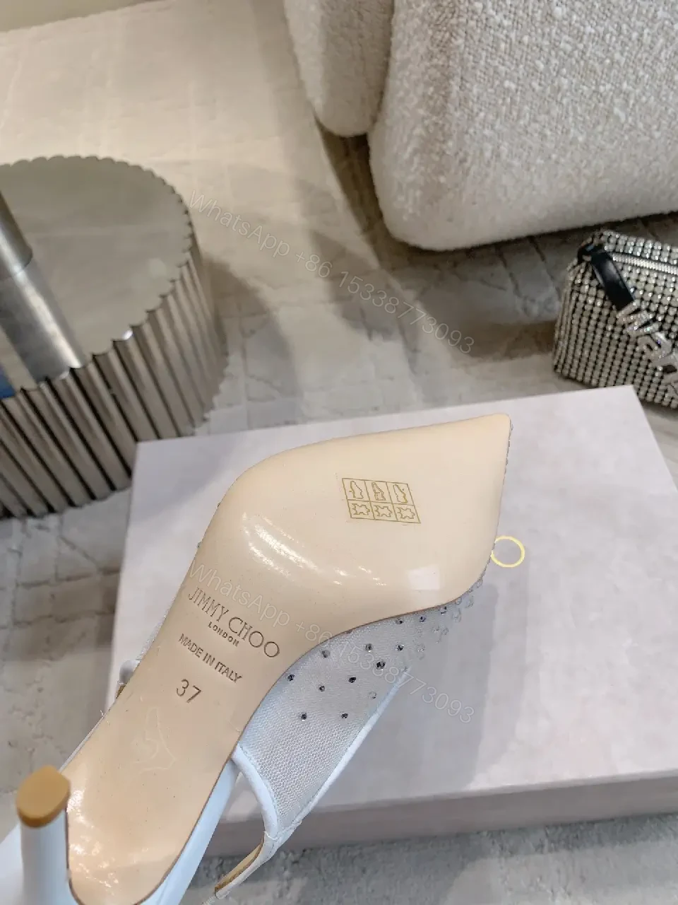 View 9 of Crystal-Embellished Pointed-Toe Slingbacks - Elegant Glam Heels