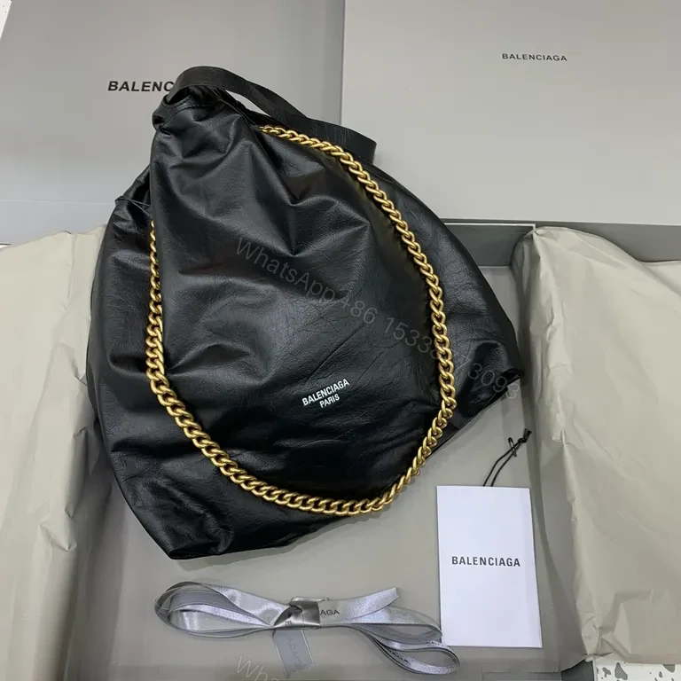 Black Leather Balenciaga-Inspired Tote with Gold Chain Handle — view 1