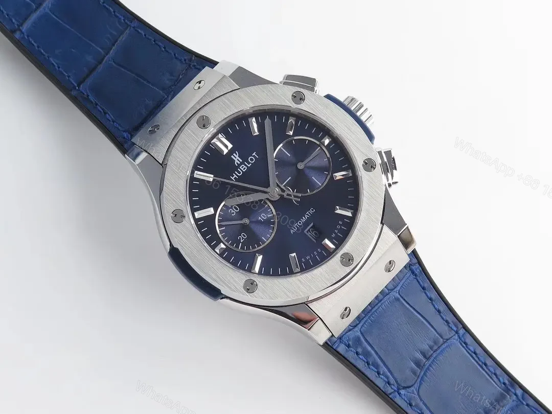 View 2 of Hublot Classic Fusion Blue Dial Stainless Steel Automatic Watch with Blue Leather Strap