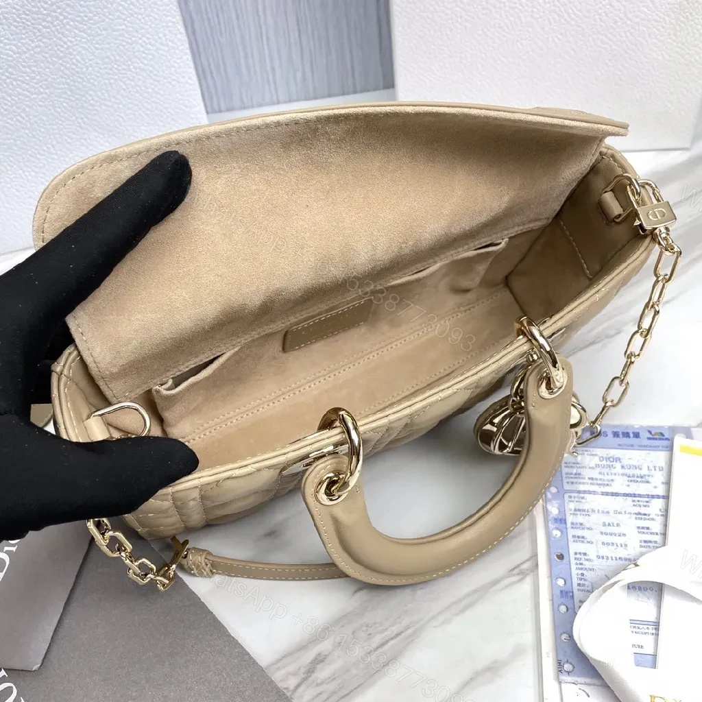 View 3 of Nude Calfskin Quilted Mini Handbag—Top Handle, Dior Hardware