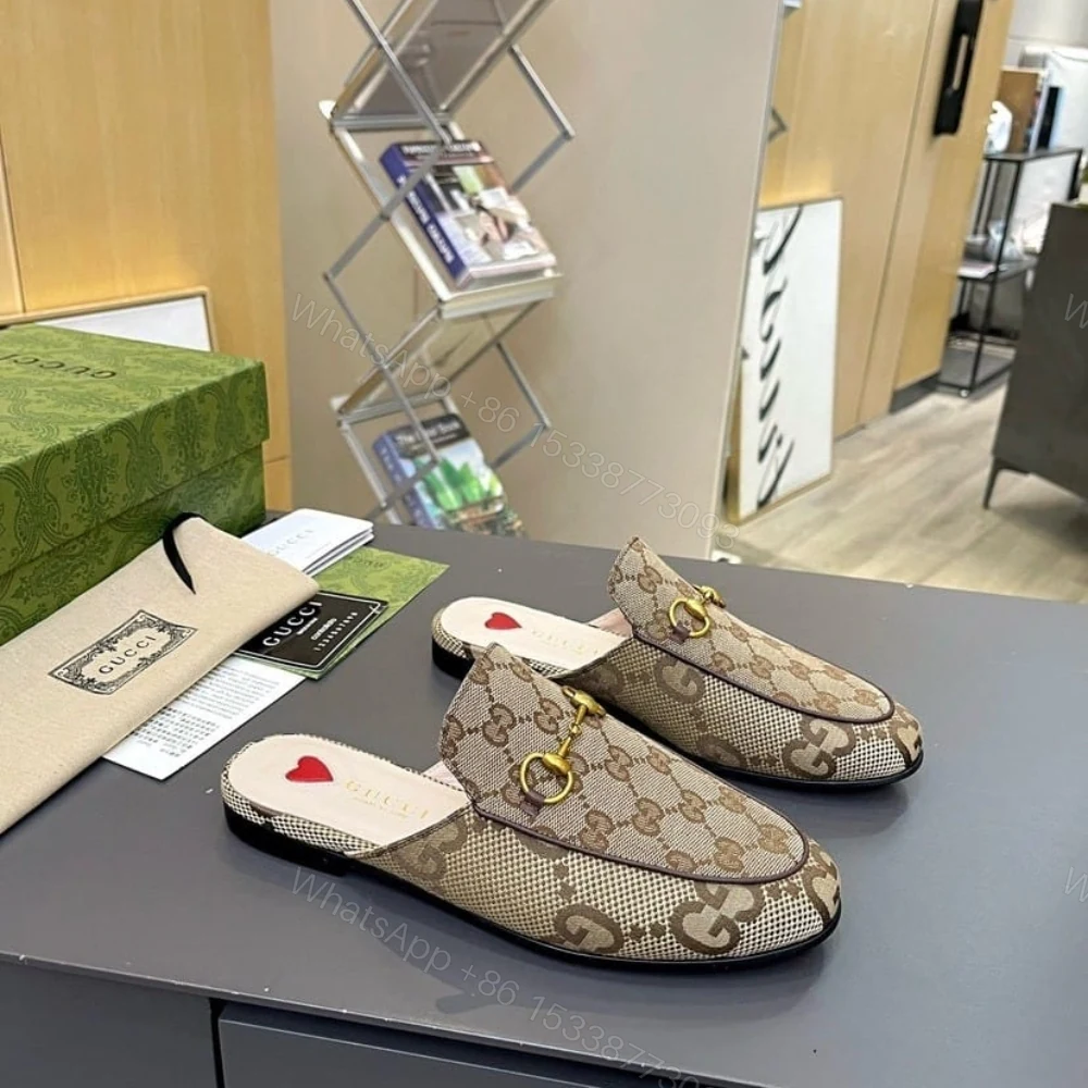 View 2 of Gucci Women Princetown Slipper Beige And Ebony GG Canvas 475094 UKO60 2588