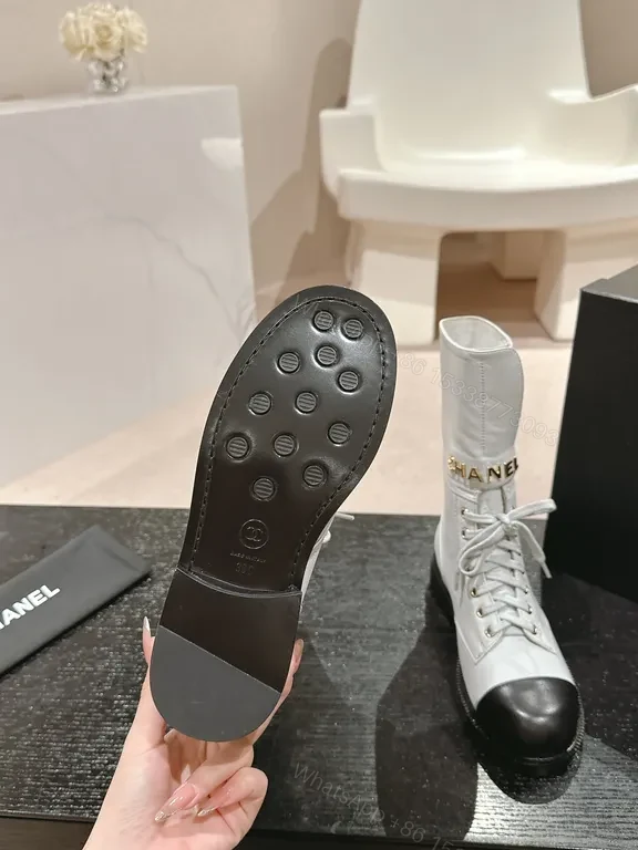 View 8 of Stark Contrast Combat Boots: Chanel-Inspired Luxe Silhouette