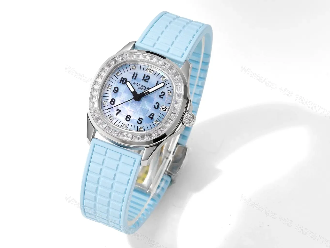 View 2 of Patek Philippe Aquanaut Mechanical Women’s Watch Blue Dial with Diamond Bezel Stainless Steel Case and Blue Rubber Strap