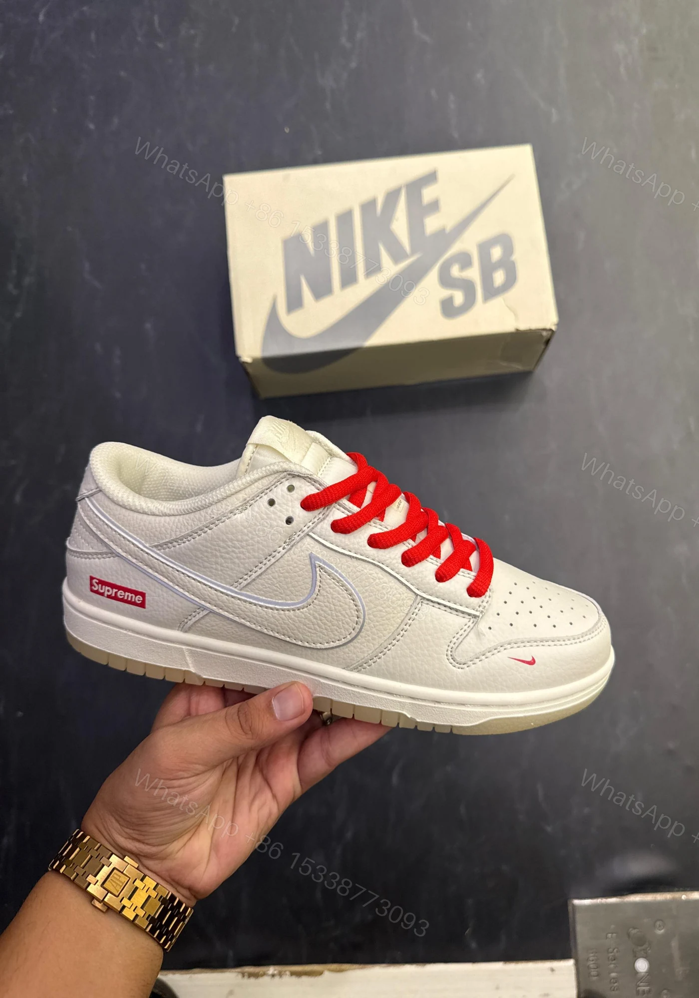 View 4 of FIRST COPY NIKE SB DUNK SUPREME WHITE RED RADIUM FOR MEN