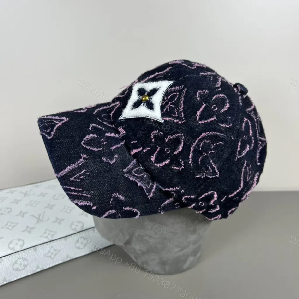 Textured Pattern Cap: Navy Denim, Pink Stitch, Luxury Flair — view 1