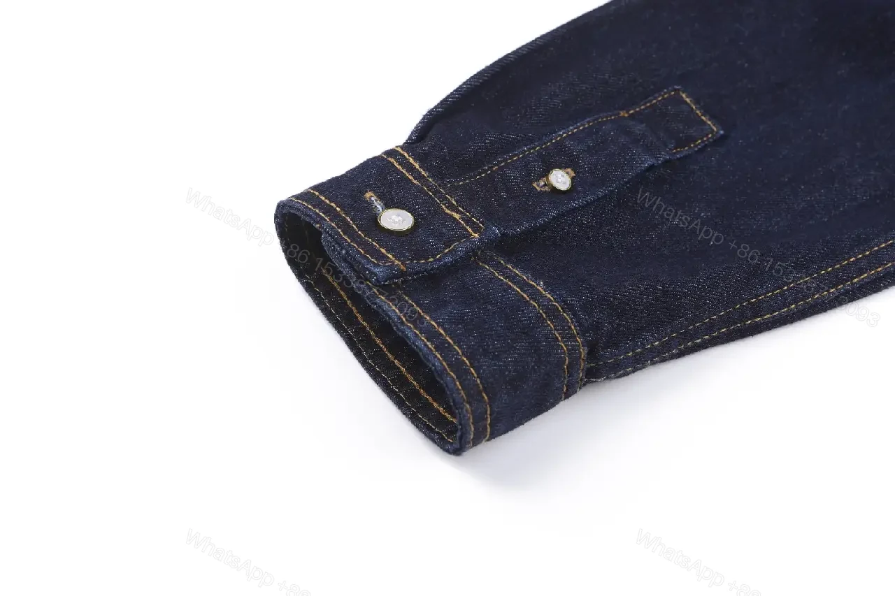 View 4 of Dark Indigo Denim Shirt, Classic Button-Down, LV Logo Embroidery
