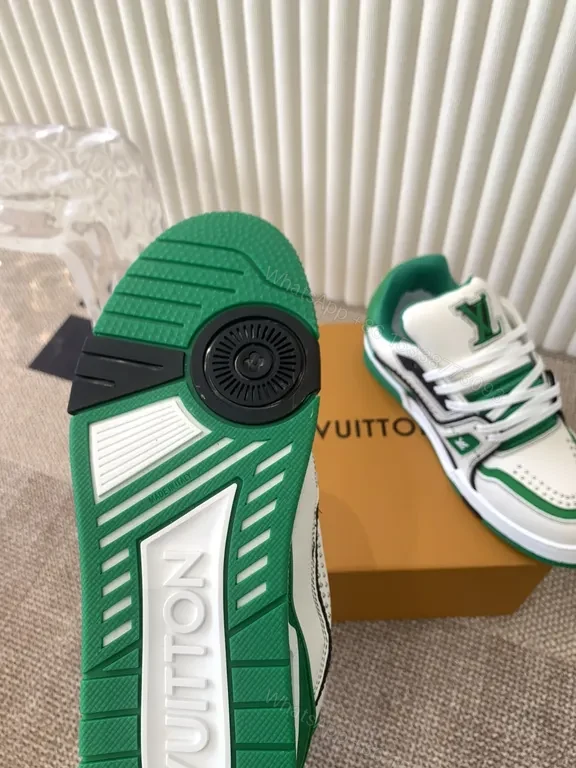 View 4 of Green & White Leather High-Tops with LV-Style Detailing Sneakers