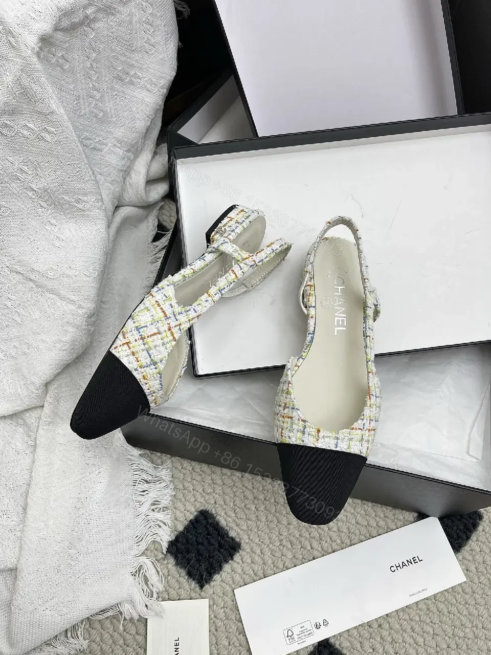 View 8 of Tweed Slingback Pumps with Black Cap Toe - Luxe Comfort