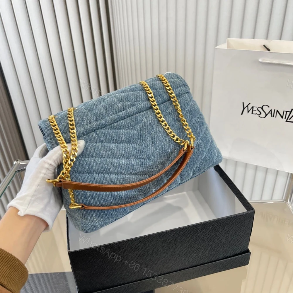 View 4 of Saint Laurent Loulou Small Chain Bag In Quilted Y Denim Blue 25Cm