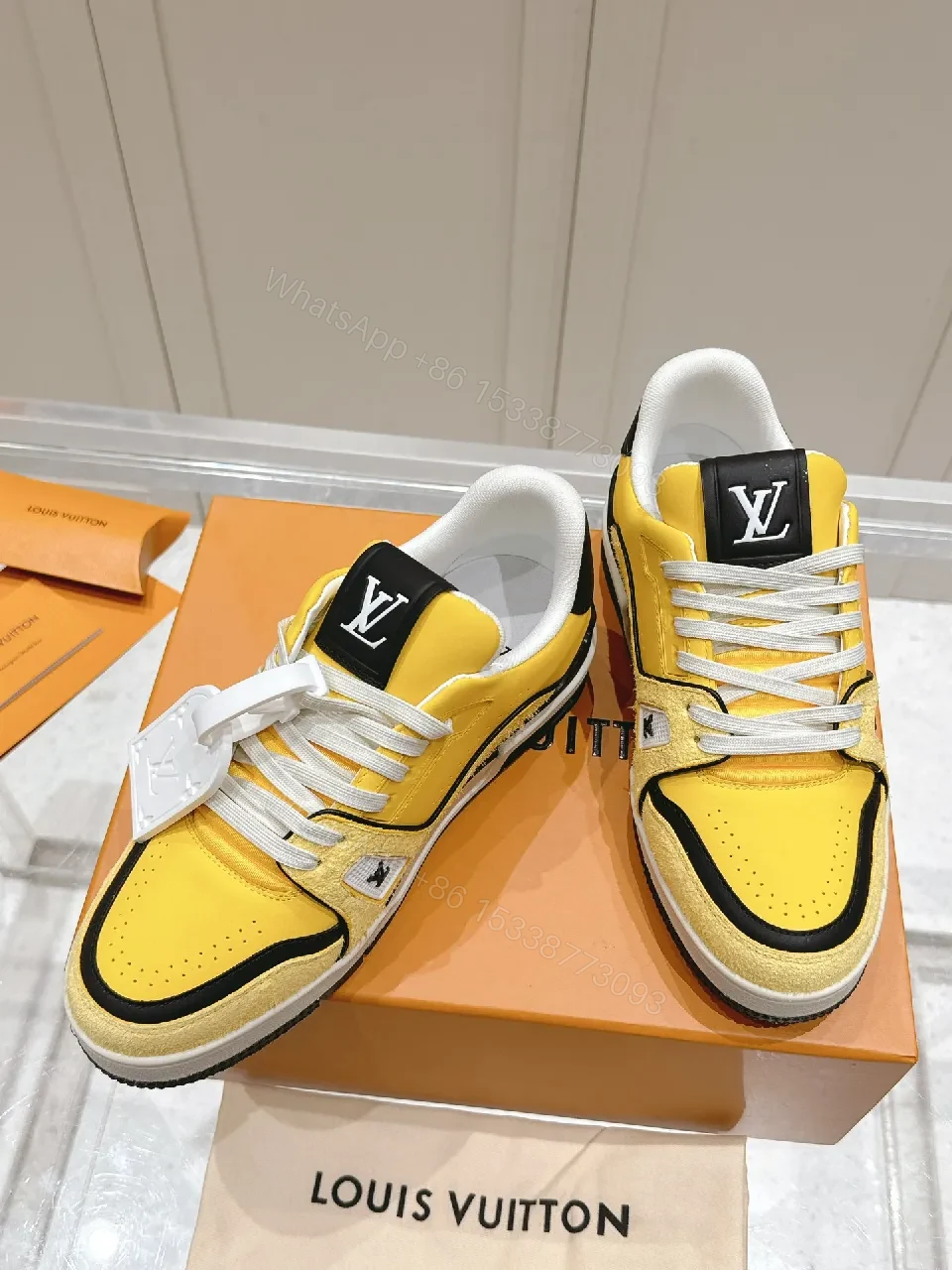 View 7 of Yellow-Accent Premium High-Tops: LV-Inspired Luxury Runner