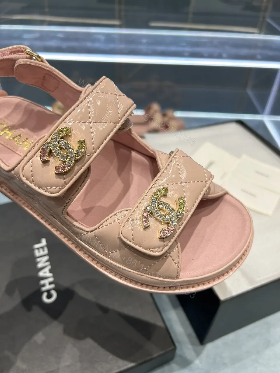 View 2 of Soft Pink Quilted Sandals: Luxe Comfort, Dual Velcro Straps