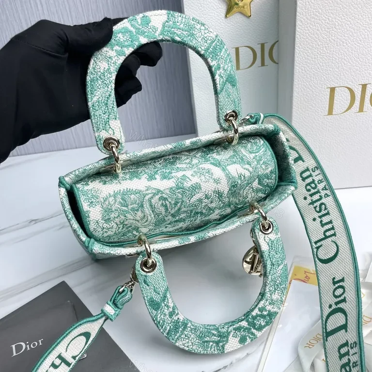 View 4 of Turquoise Canvas Satchel: Dior-Inspired Mini with Textured Weave