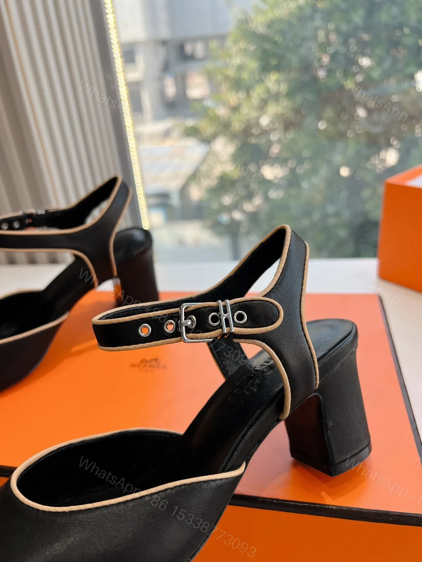 View 6 of Hermes Women Black Leather Trimmed Heels