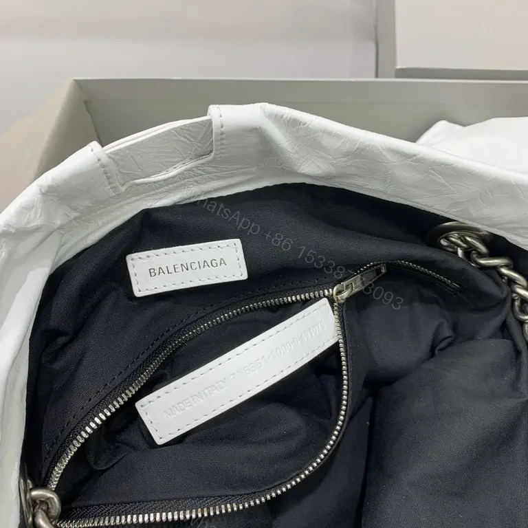 View 4 of White Nylon Tote with Chain Accent â€“ Everyday Luxury Bag