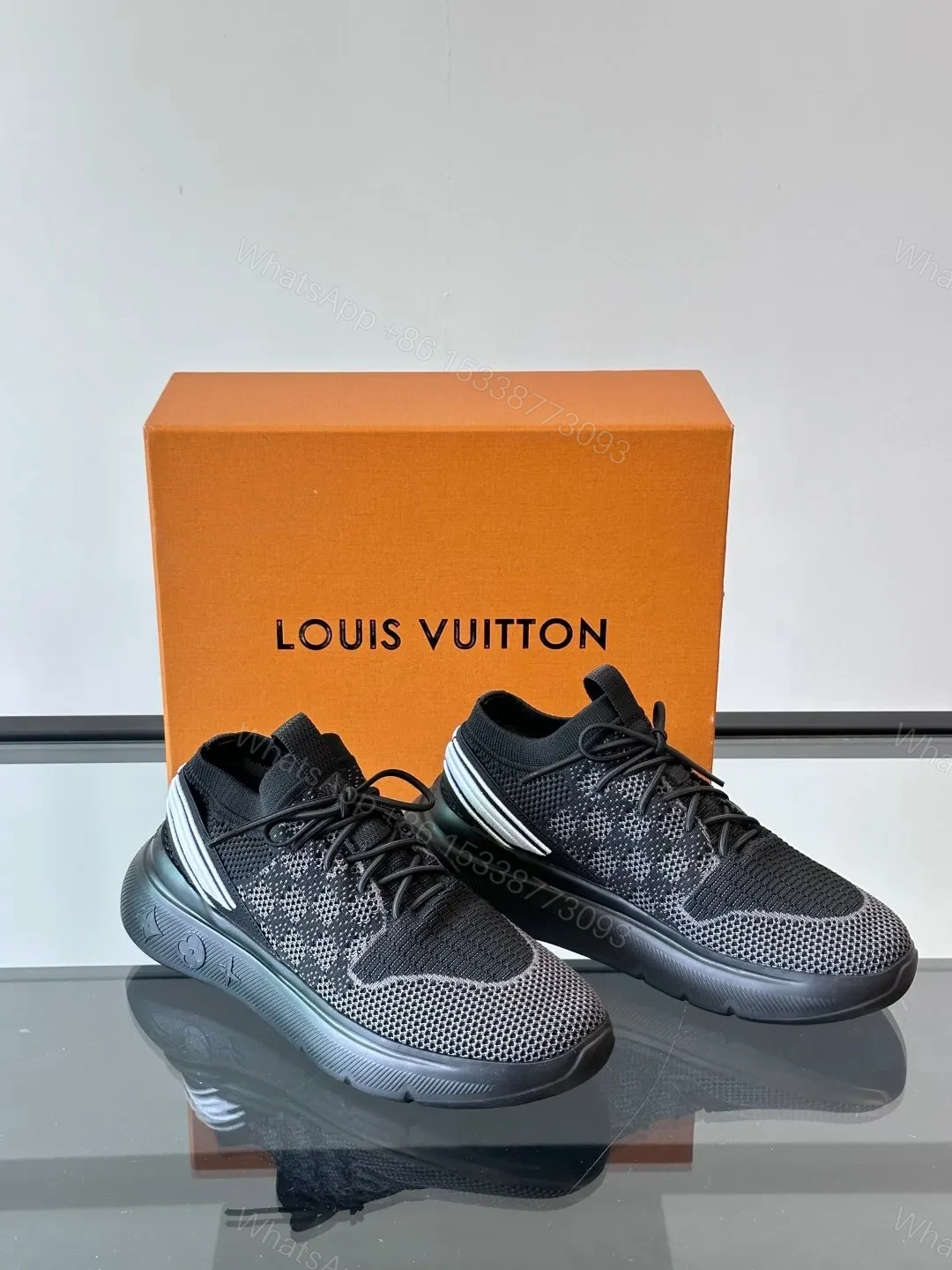 View 5 of LV Men Black Knit Fabric Sneakers