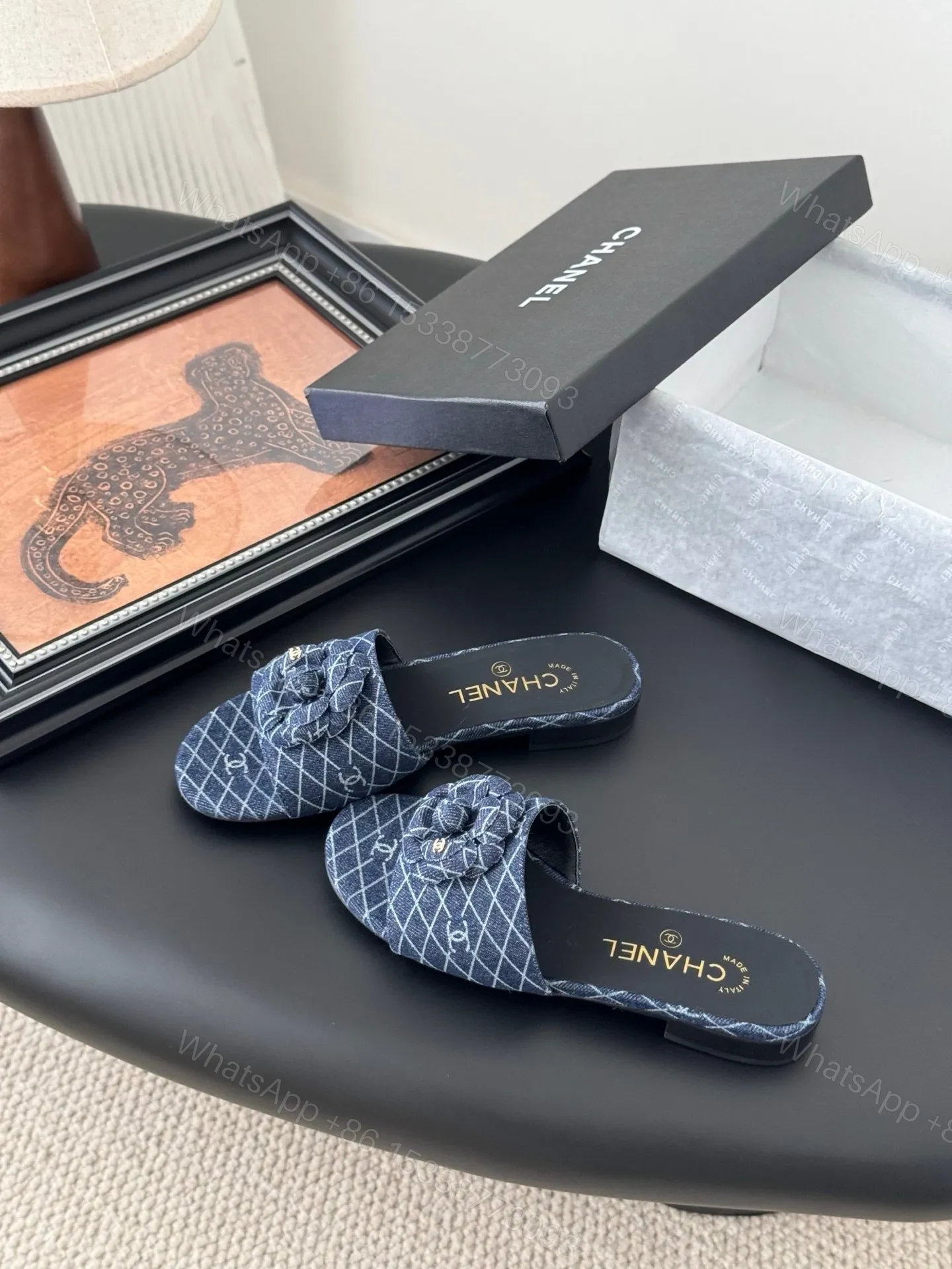 View 2 of Chanel Women Blue Denim Mules Flats