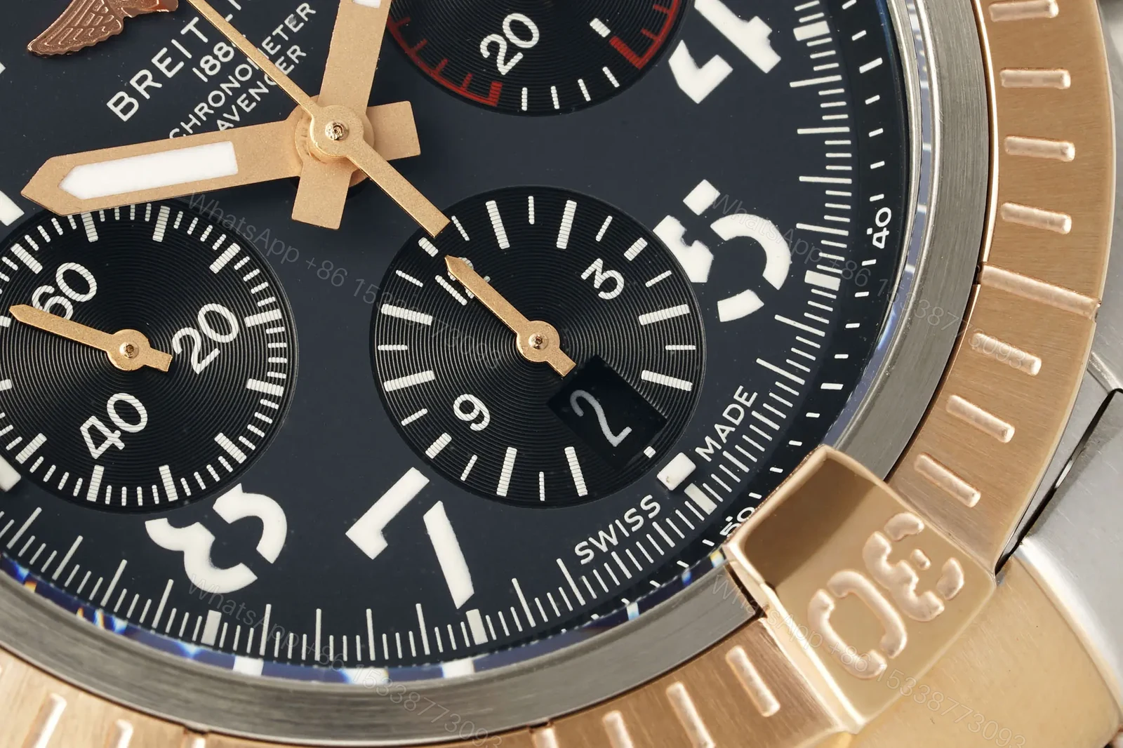 View 6 of V9 Factory Breitling Avenger B01 Chronograph 45mm Two-Tone Steel and Rose Gold Watch with Black Dial