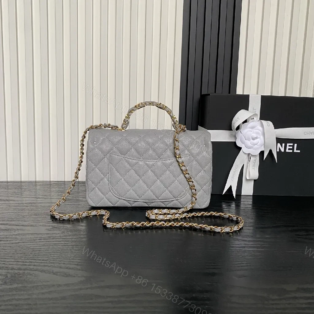 View 5 of Gray Quilted Crossbody — Gold Chain, Turn-Lock, Everyday Luxury