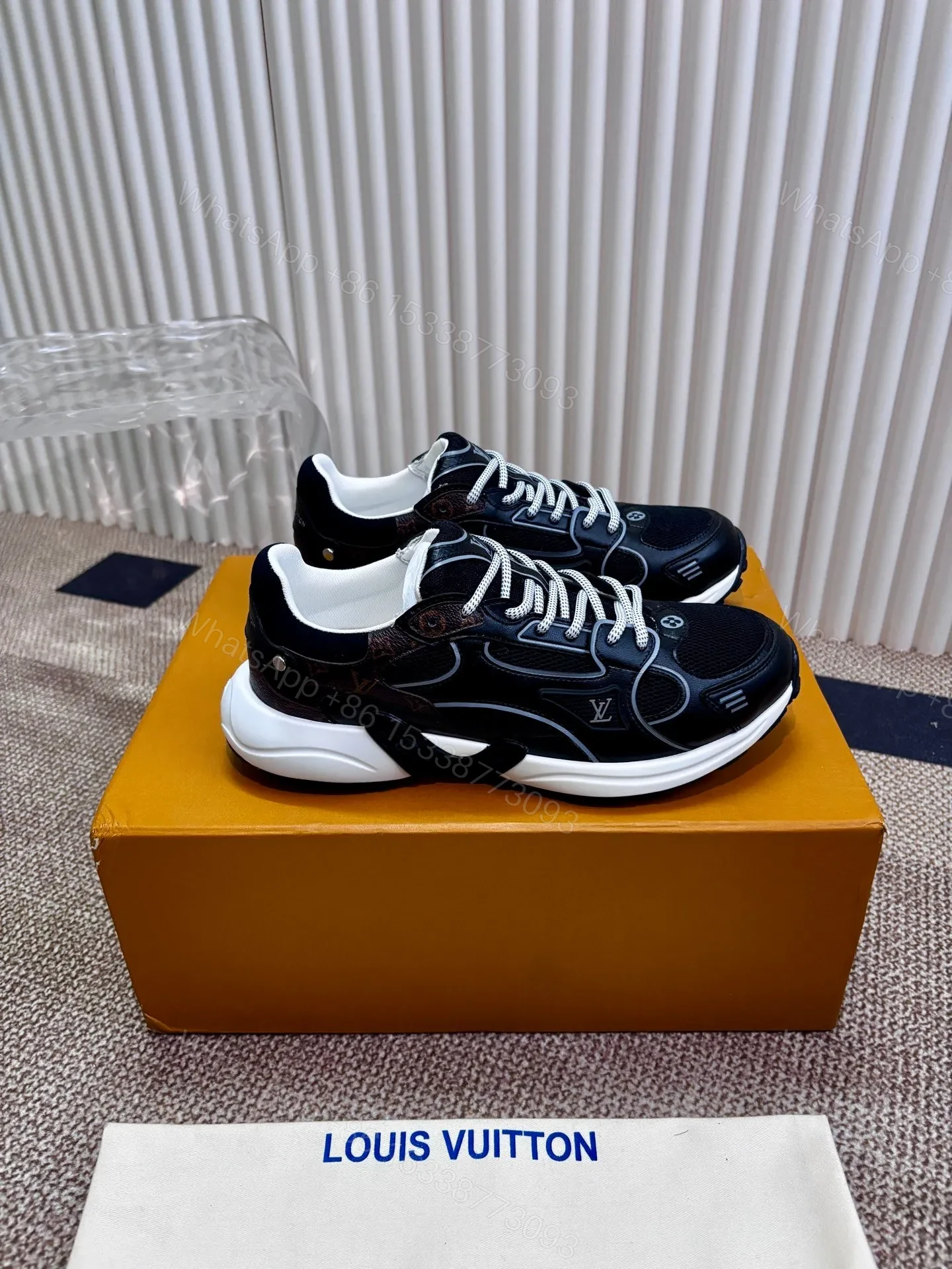 View 4 of LV Women Black Mesh Leather Sneakers