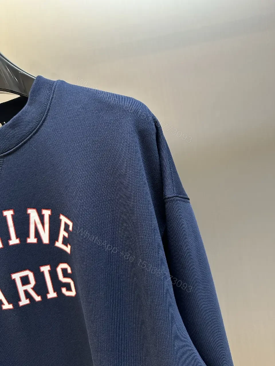 View 4 of Dark Navy Cotton Blend Crewneck Sweatshirt with Emblem