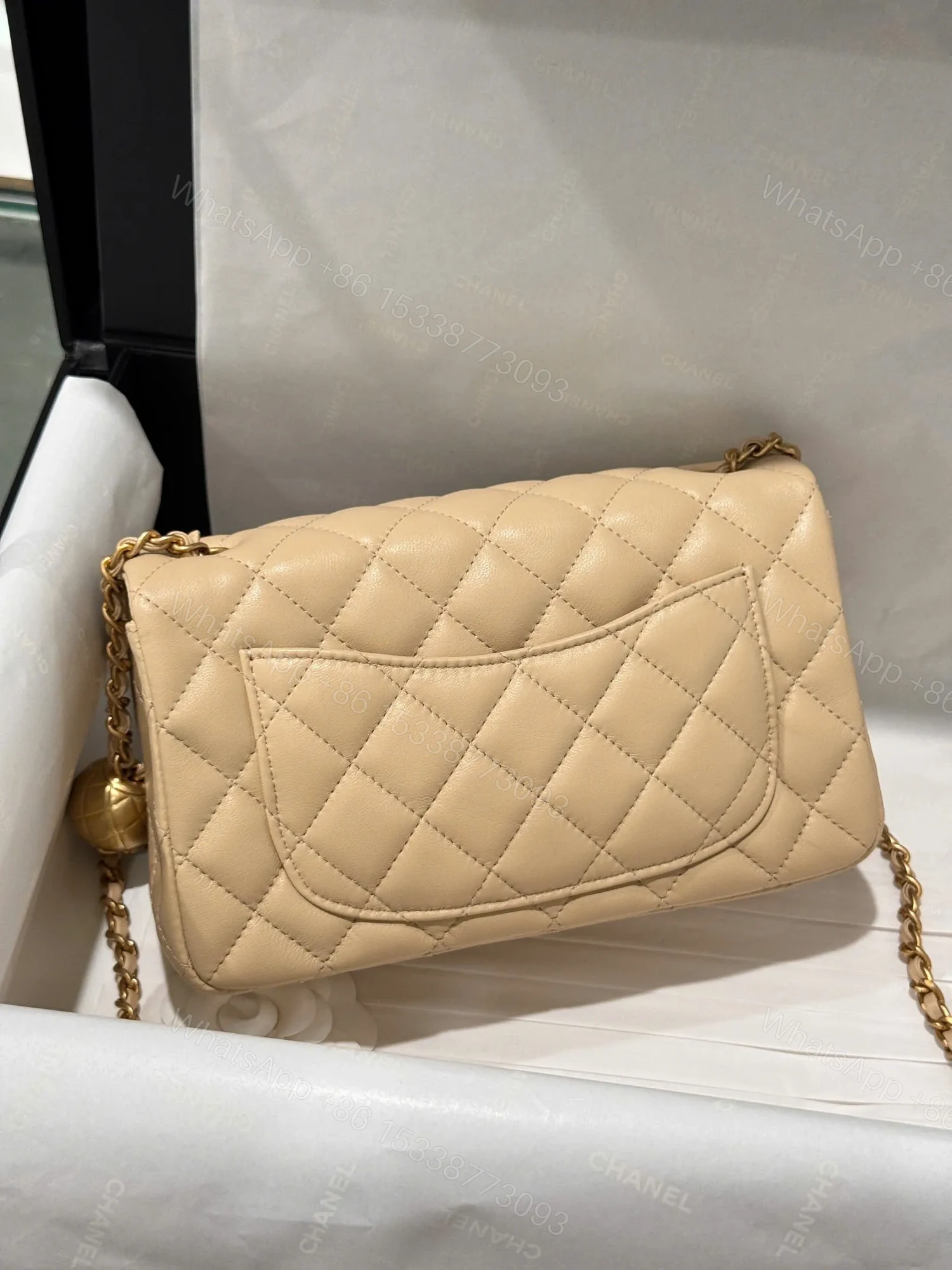View 4 of Chanel Classic Bell Bag 11 Handbags Beige Leather Lock Gold 20cm