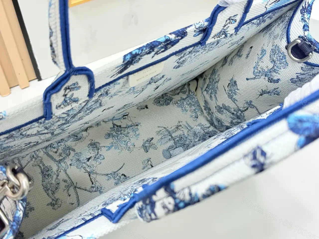 View 10 of Blue Ivory Toile de Jouy Structured Tote - Luxe Everyday Tote