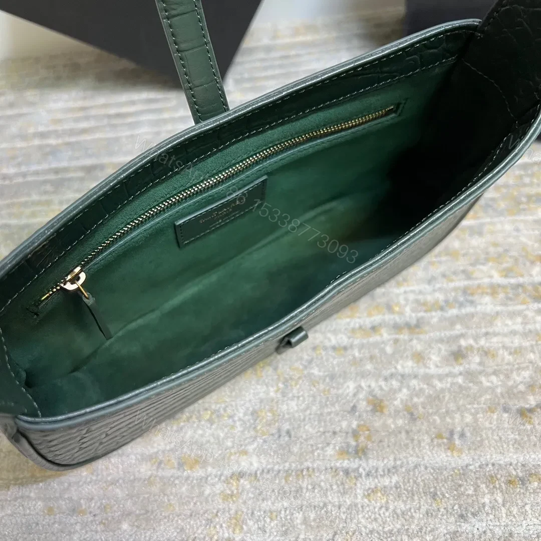 View 6 of SAINT LAURENT Le 5 À 7 Green Crocodile-effect Leather Shoulder Bag In Dark Green