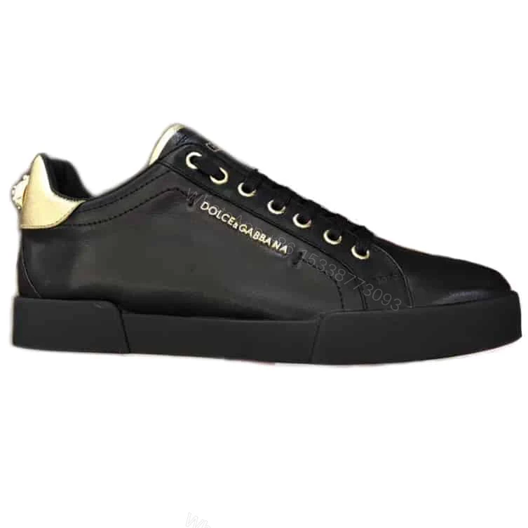 DOLCE & GABBANA SNEAKERS PORTFINO IN WHITE LEATHER WITH PERLA LOGATA – DG21 — view 1
