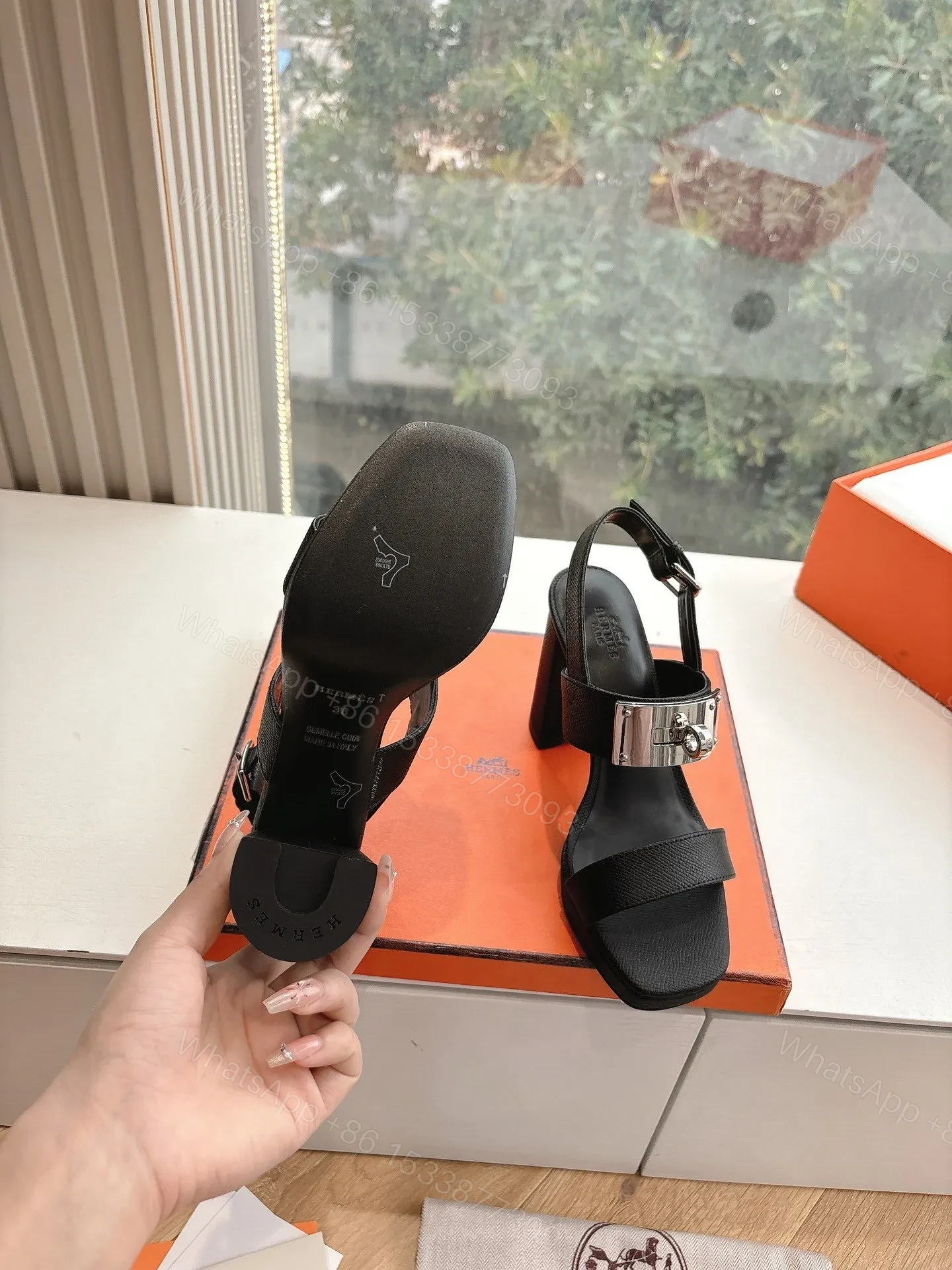 View 6 of Hermes Women Black Leather Sandals