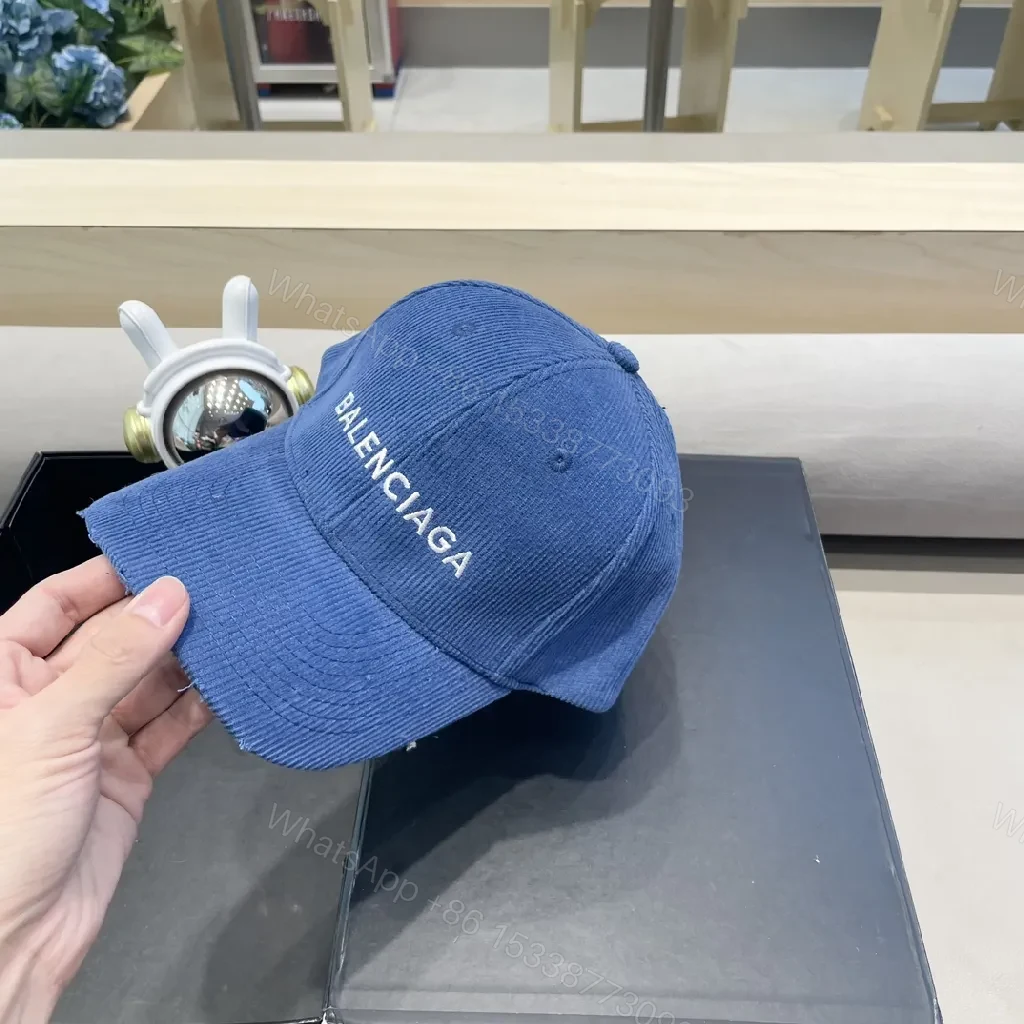 View 4 of Corduroy Cap in Cobalt with Subtle Distressing, Structured Fit
