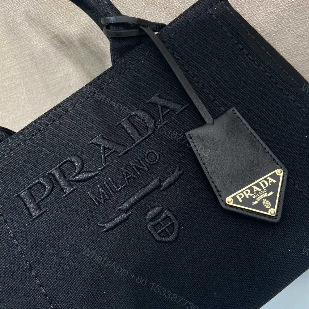 View 7 of 高仿Prada*1BG464刺繡徽標Tote包黑色小號免檢版