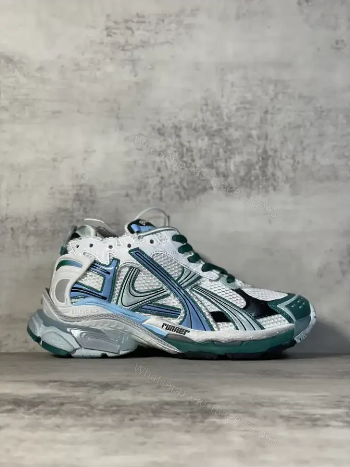 View 9 of BALENCIAGA RUNNER SNEAKER IN WHITE, GREEN AND BLUE MESH AND NYLON – BB268