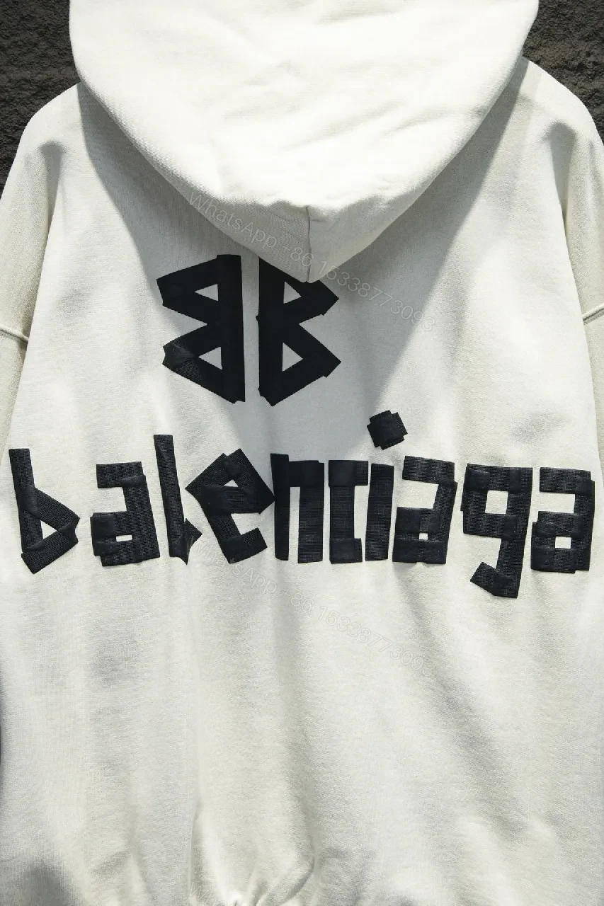 View 6 of Neutral Off-White Fleece Logo Hoodie with Comfort Fit