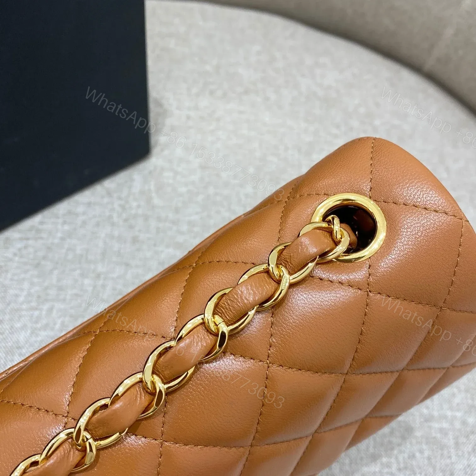 View 3 of CHANEL FLAP BAG 20CM CARAMEL LAMBSKIN GOLD HARDWARE