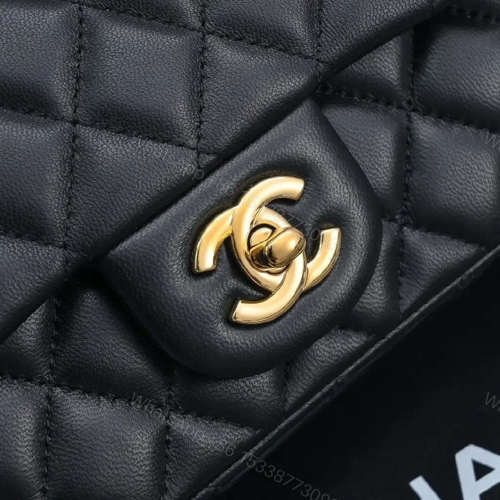 View 4 of Compact Black Quilted Leather Shoulder Bag with Chain