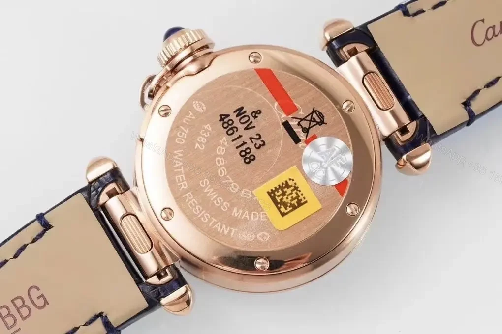 View 4 of GS Factory Cartier Pasha de Cartier Women’s Watch – 30mm Rose Gold Case, Blue Leather Strap, Swiss Quartz Movement (Cal.157)