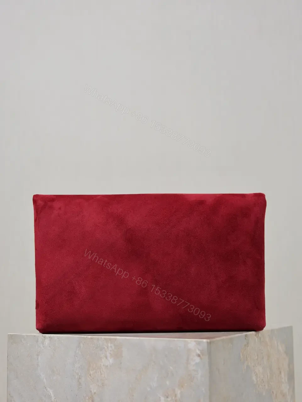 View 6 of Velvet Red Clutch: Gold Hardware Envelope Evening Bag