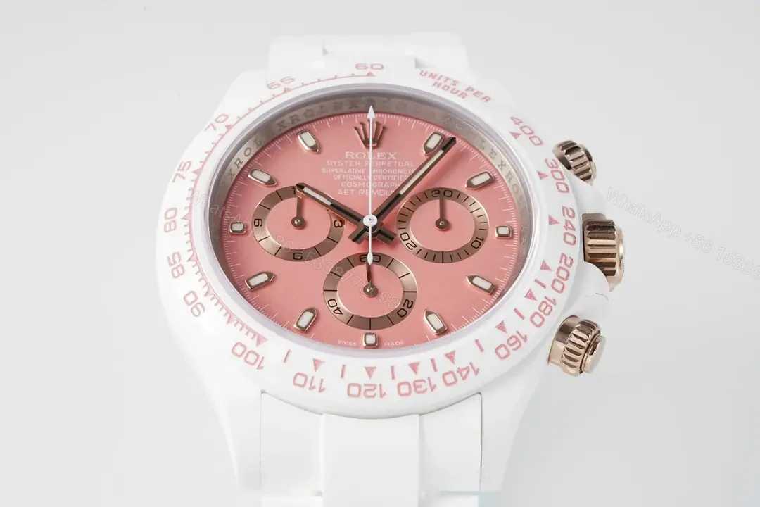 View 3 of Premium Rolex Daytona Pink Ceramic replica 40MM White Ceramic Bracelet Edition RG-DAYTONA-PINK-CERAMIC-WHITE-BRACELET-40